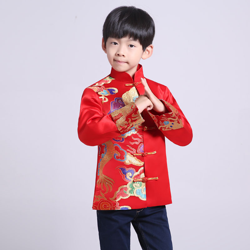 Picture of Children's Tang Suit Boy's Chinese Style Dress Boy's Festival Chinese Style Performance Dress Flower Girl's Small Host Traditional Top