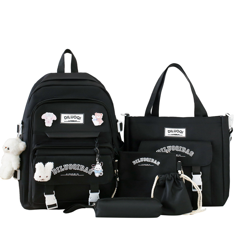 Picture of Cross-Border Hot-Selling Schoolbag Five-Piece Set Korean Version Junior High School Large-Capacity Student Backpack Small Fresh and Simple Backpack