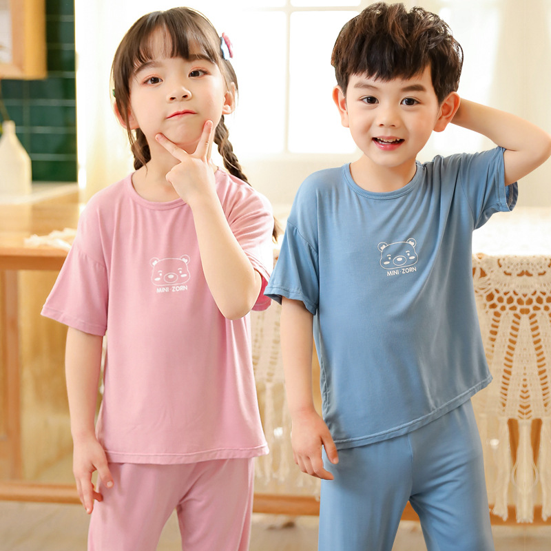 Picture of Summer new children's home clothing set modal boys and girls short sleeve pants set a generation of hair