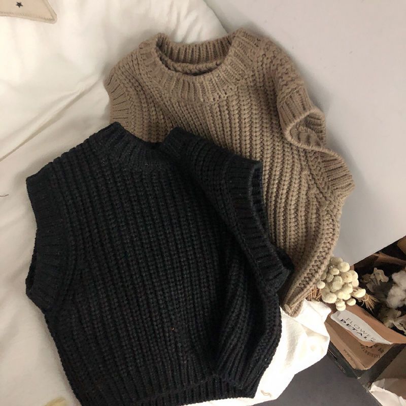 Picture of Artistic Mori South Korea children's thick stripe thickened wool vest pullover sweater boys and girls sleeveless vest fashion