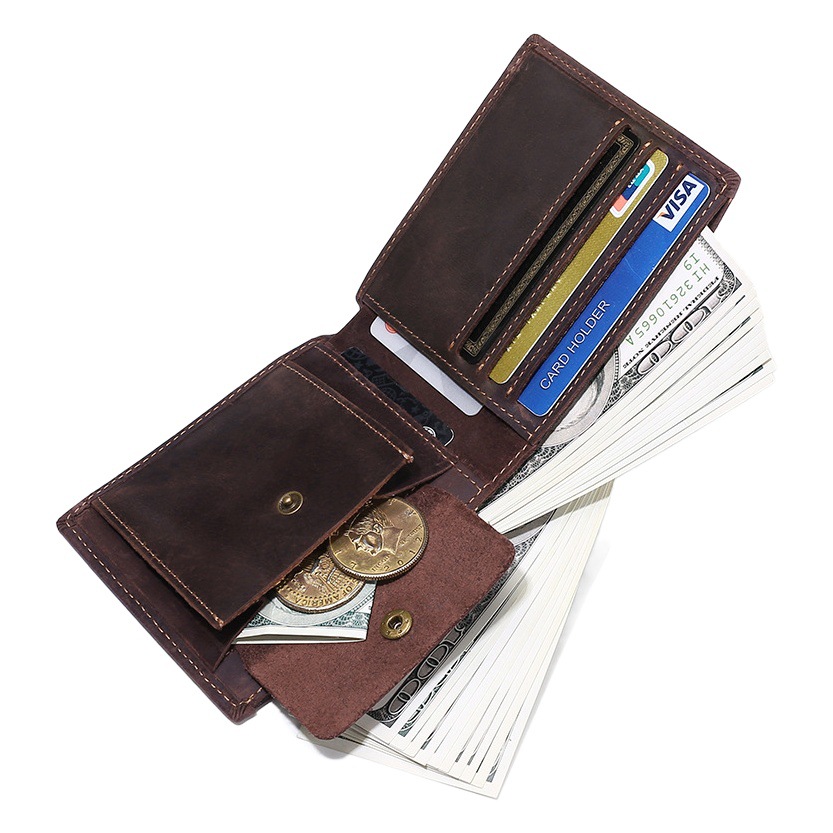 Men's Genuine Leather Wallet 2022 New Retro Crazy Horse Leather Wallet High-End Brand Men's Wallet Business Fashion Soft
