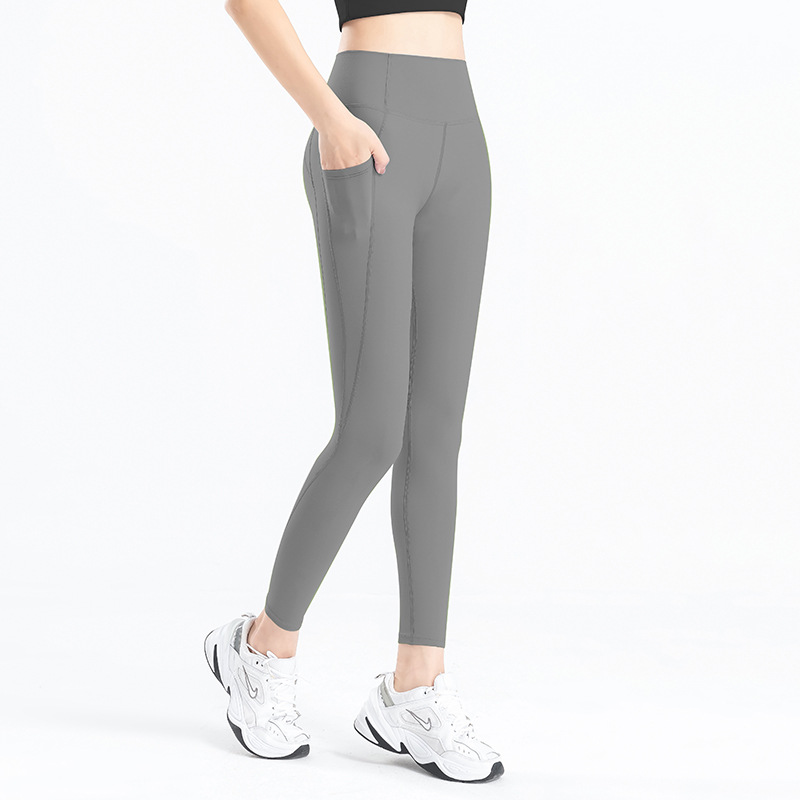 Picture of European and American Cross-border Peach Hip Fitness Pants Scrub Naked Summer Sports Tight Pocket High Waist Hip Yoga Pants for Women