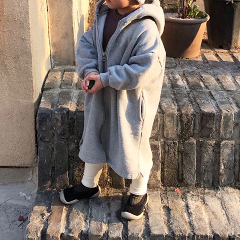 Picture of Winter Clothing Korean Style Children's Clothing New Style Korean Style Simple Velvet Sweatshirt for Boys and Girls Hooded Long Casual Jacket Versatile