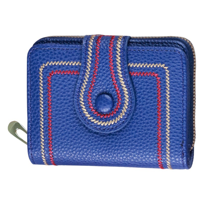 New Korean Women's Short Bag Zipper Buckle Wallet Lychee Embroidered Solid Color Coin Purse ID Card Bag