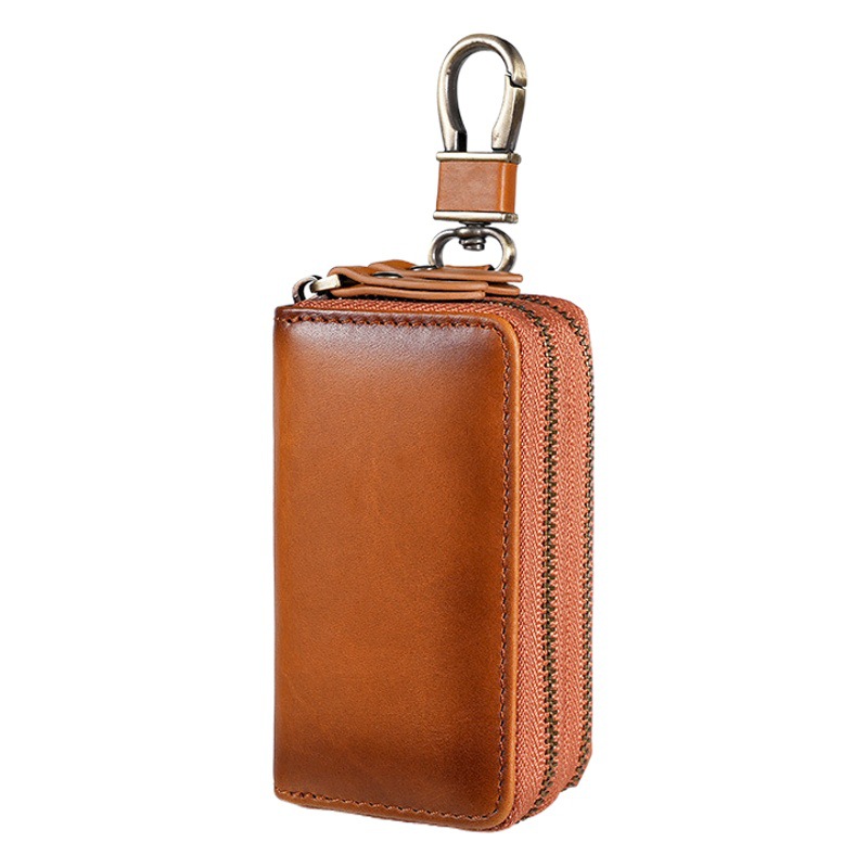 Cross-border Genuine Leather General Motors Key Case AliExpress wish Key Leather Case Double Zipper Men's Retro Waist Hanging