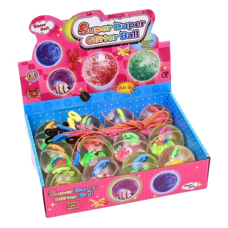 5.5cm with rope flash crystal ball luminous elastic ball colorful jumping ball children's toy cartoon ball