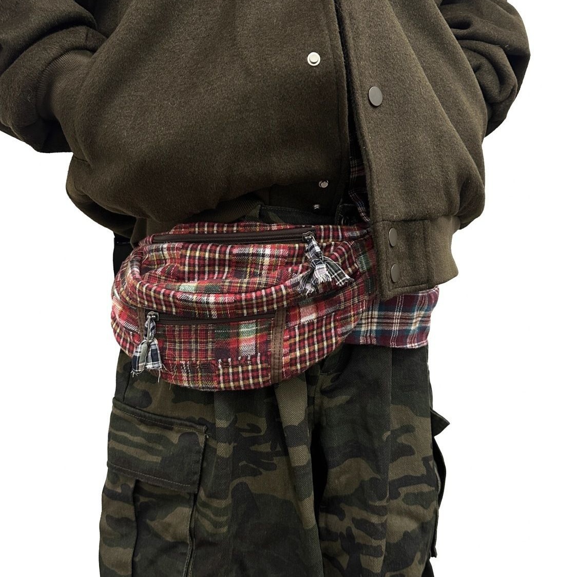 Picture of Mirenbu Charming Cloth Plaid Retro Waist Bag Vintage Style Old Multi-Functional Bag Crossbody Bag Chest Bag for Men and Women
