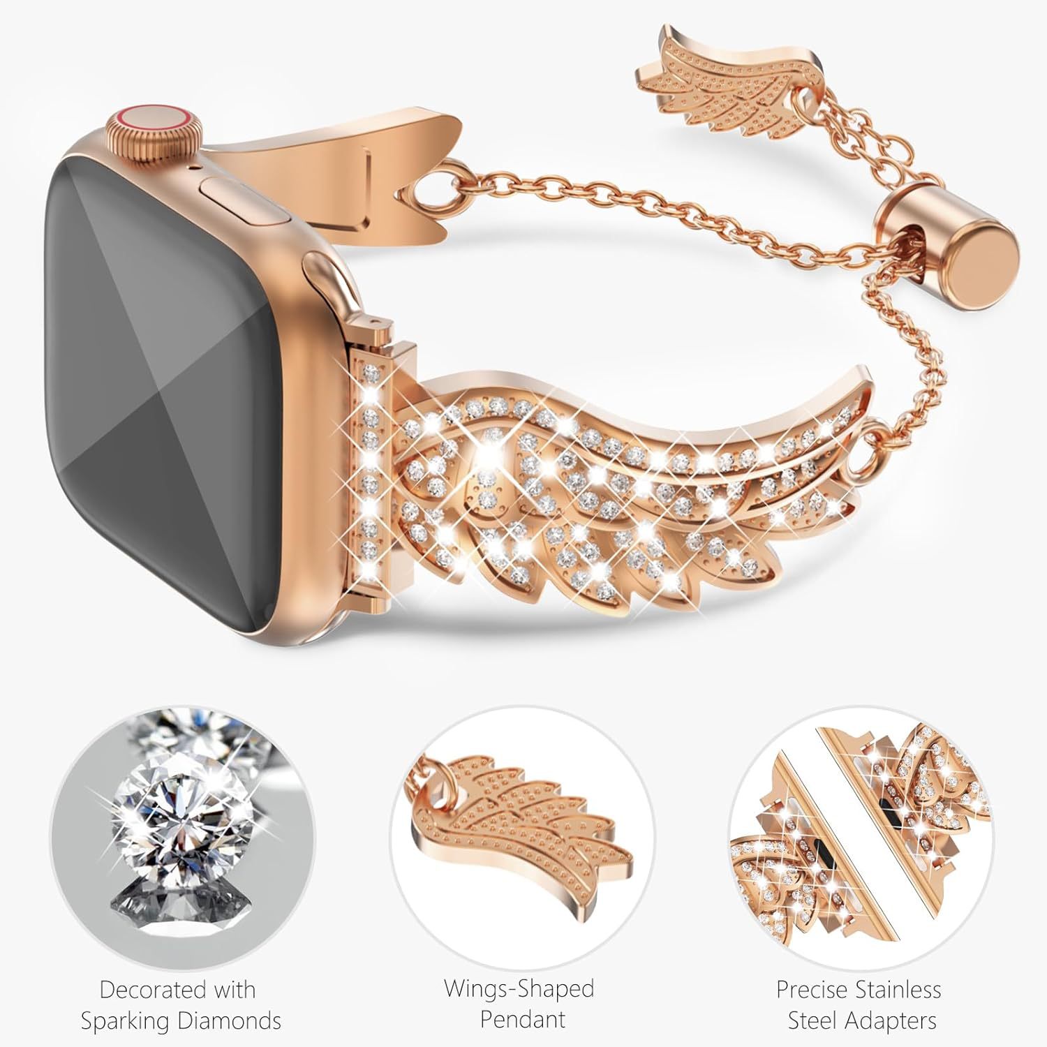 Picture of For Apple Watch Strap Wing Adjustment Chain appleiwatch910 Generation Metal Inlay Diamond Strap Wholesale