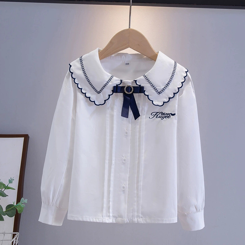 Picture of Shirt lace white girl's bottoming shirt top middle and small children's clothing student long sleeve middle and big children's inner wear overseas