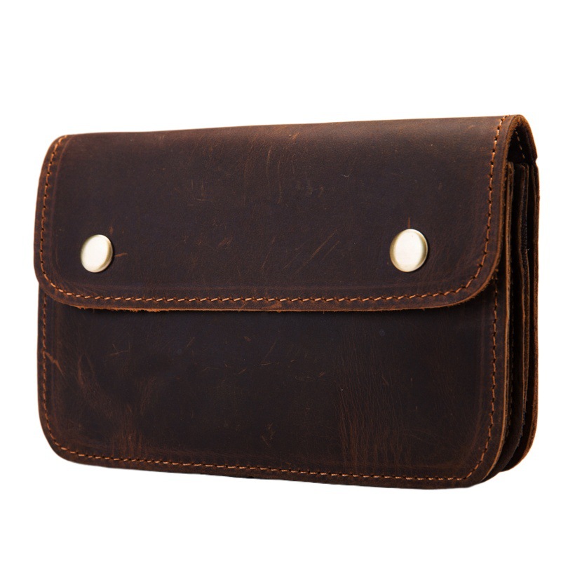2086 Men's Genuine Leather Waist Bag 7inch 8inch Mobile Phone Bag Trouser Bag Practical Crazy Horse Leather First Layer Cowhide for Construction Site Stalls