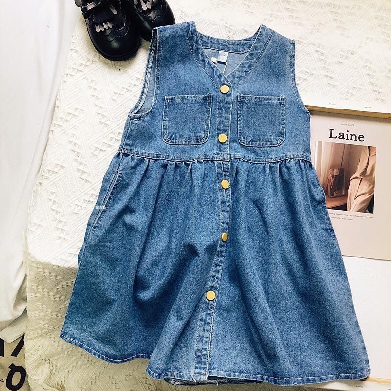 Picture of Girls' Denim Skirt Vose Skirt 2024 Autumn Baby Girl Sleeveless Skirt Children's dress Hair YZY-5573