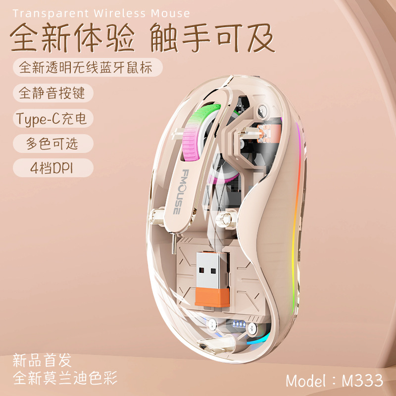 Picture of Cross-border M333 Bluetooth wireless three-mode luminous game notebook business office game wireless mouse TYPE-C