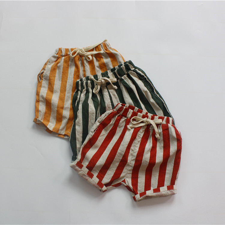 Summer Girls' Striped Pants Boys' Knee-Length Loose Cotton Linen Toddler Shorts in Stock for Baby and Toddler Delivery