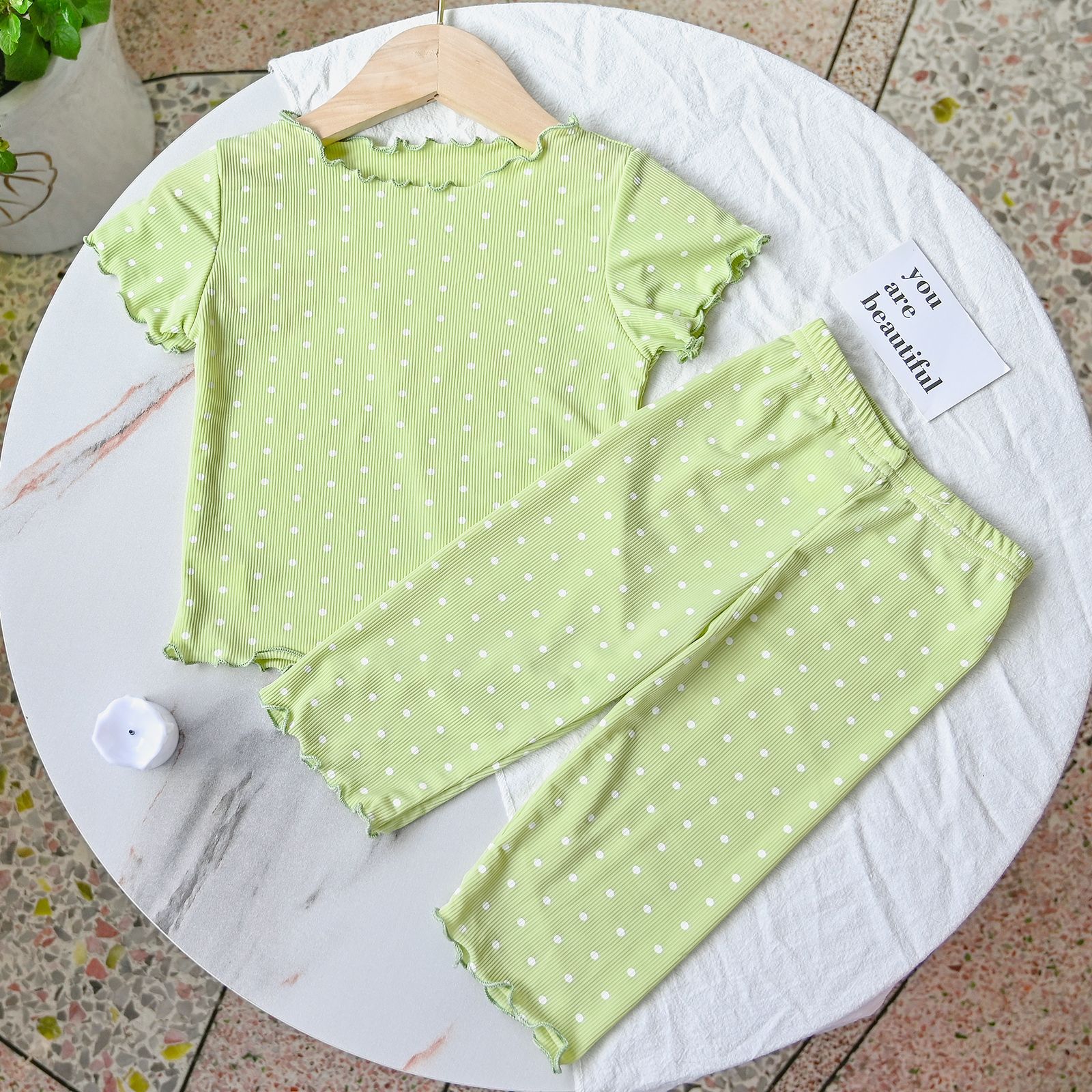 Picture of Children's Pajamas Summer Thin suit Dot Western Girl's Summer Two-piece Home Clothes Children's Air-conditioning Clothes Women