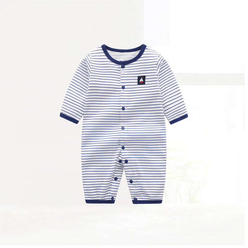 Picture of Baby's cotton jumpsuit spring and summer new long-sleeved baby split romper Navy style summer thin breathable romper