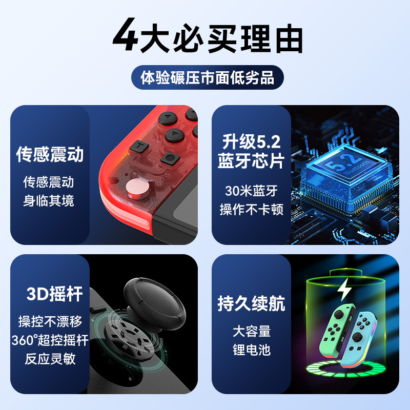Picture of Switchjoycon left and right gamepad with RGB light wake-up vibration dazzling body sense Bluetooth gamepad