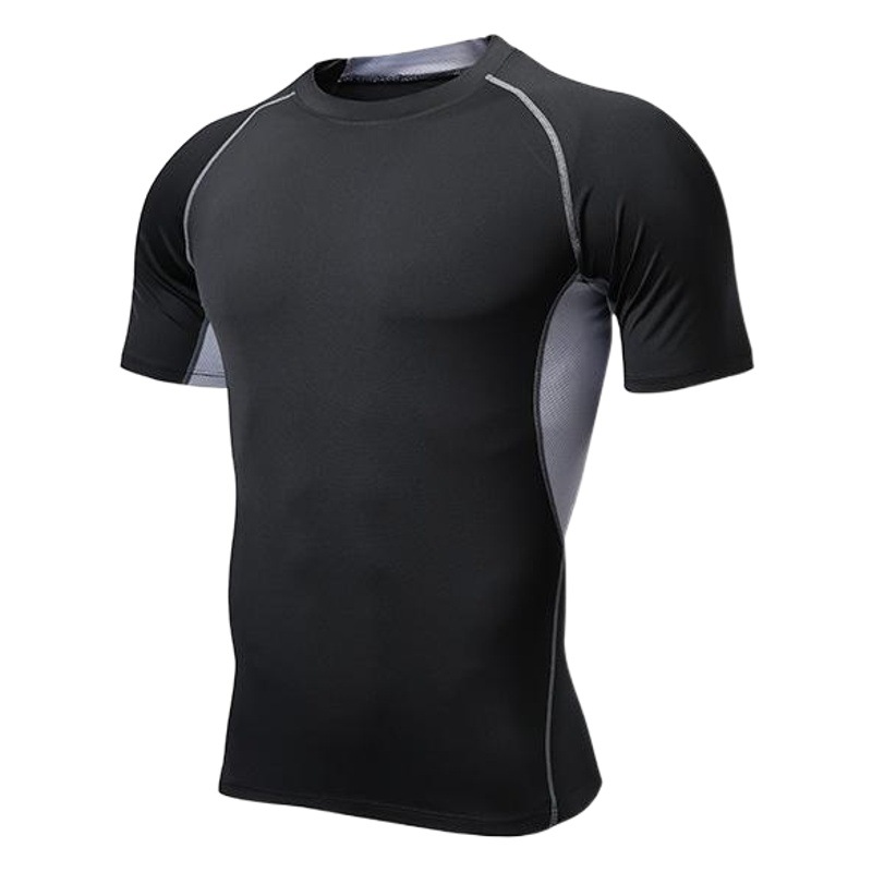 Cross-border special quick-drying sports T-shirt men's tights high elastic temperature-absorbing wicking round neck fitness short-sleeved top
