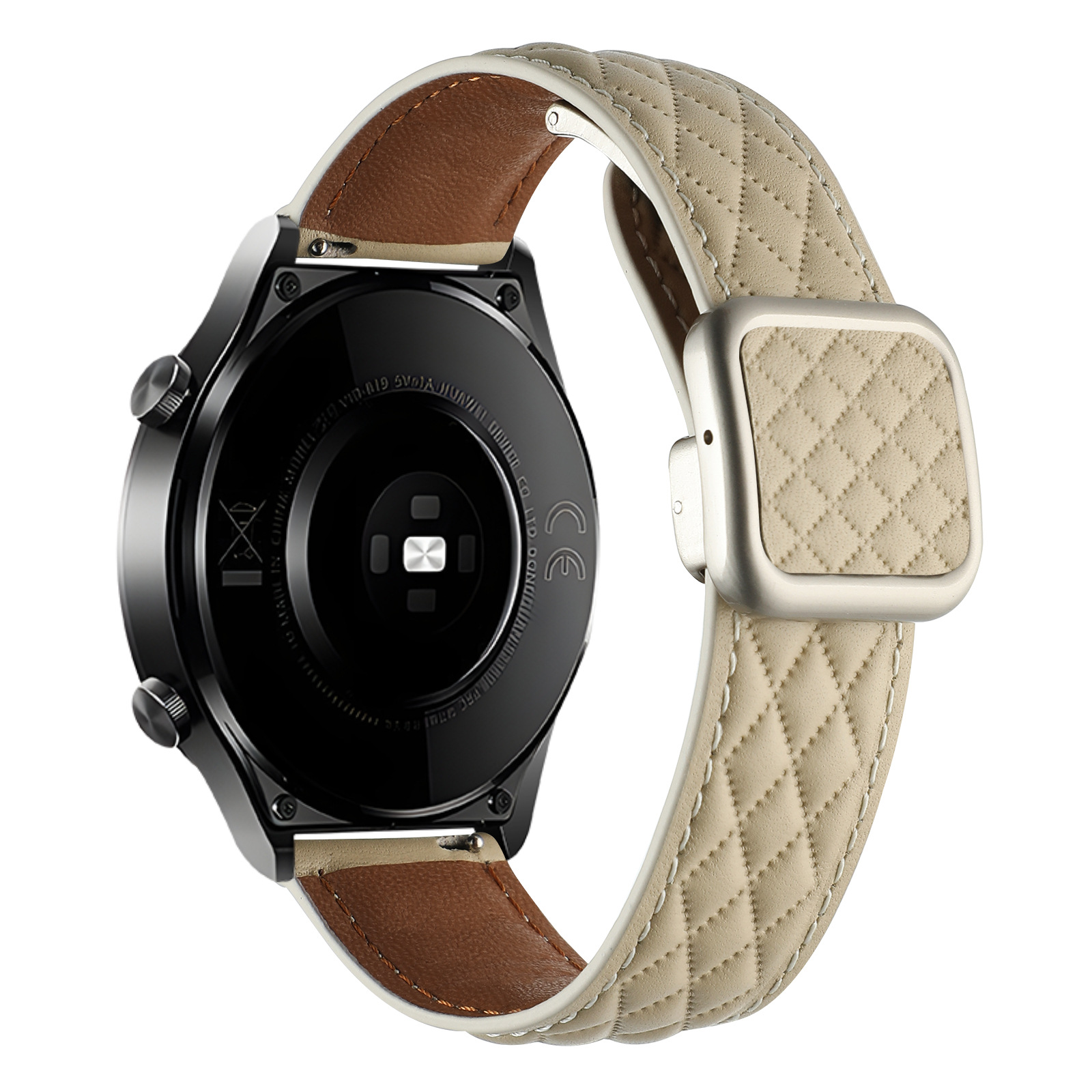 Picture of Suitable for Huawei Gt5 Samsung Watch Xiaomi S4 Genuine Leather Quilted Pattern Double-Sided Leather Foldableing Magnetic Square Buckle Watch Strap