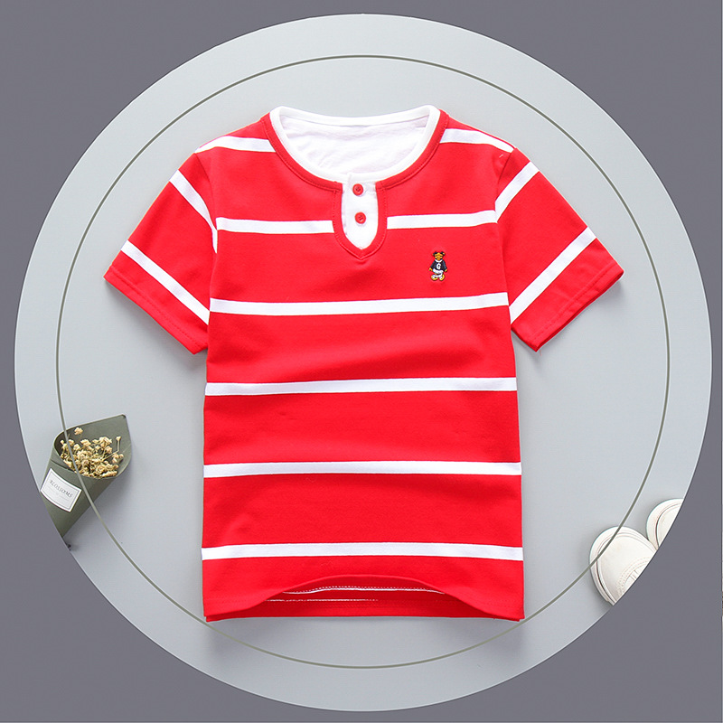 Picture of Barabbi bala children's cotton T-shirt children's summer short-sleeved shirt double collar round neck striped T-shirt