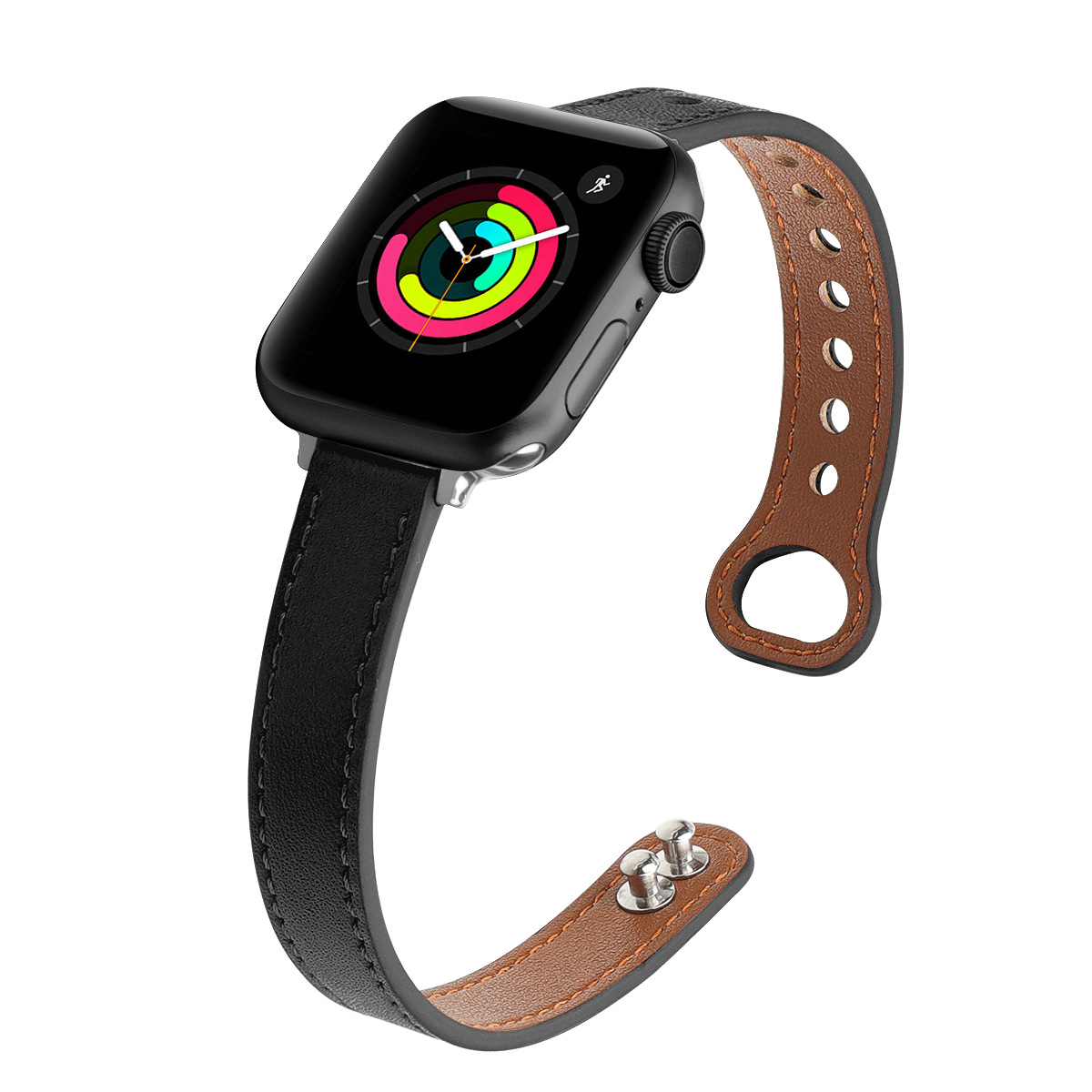 Picture of For Apple Watch Strap Ultra Fine Double Nail Color-matching Real Cowhide Small Barbarian Waist applewatch10 Strap Wholesale