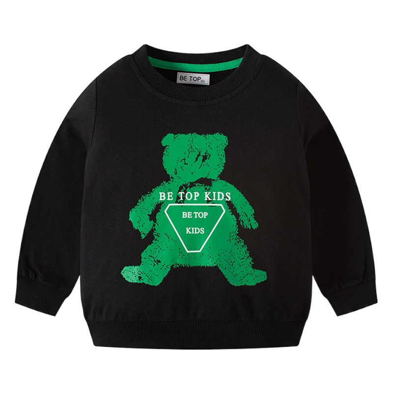 2025 Children's Autumn New Cartoon Bear Print Baby Pullover Sweatshirt Pure Cotton Boys Long Sleeve One Piece Dropshipping