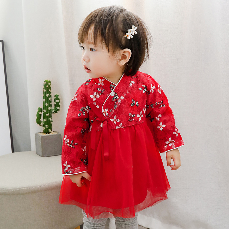 Picture of 2025 autumn new baby girl cheongsam ancient costume Chinese style little girl dress puffy yarn princess dress 9252