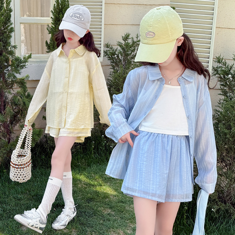 Girls' Summer Sunscreen suit 2025 New Fashion Casual Children's Sunscreen Clothing Summer Three-piece Fashionable Suit