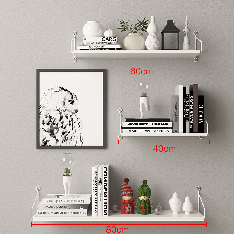 Picture of No-Drill Solid Wood Wall-Mounted Shelf, Straight Partition, Wall-Mounted Bookshelf, Bedroom Decorative Wall Storage