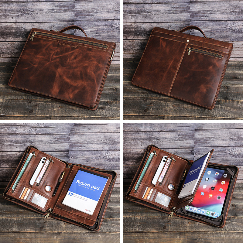 Picture of Suitable for ipadpro Leather Protective Case Anti-fall Retro Style Multi-functional Portable iPad Case with Airtag