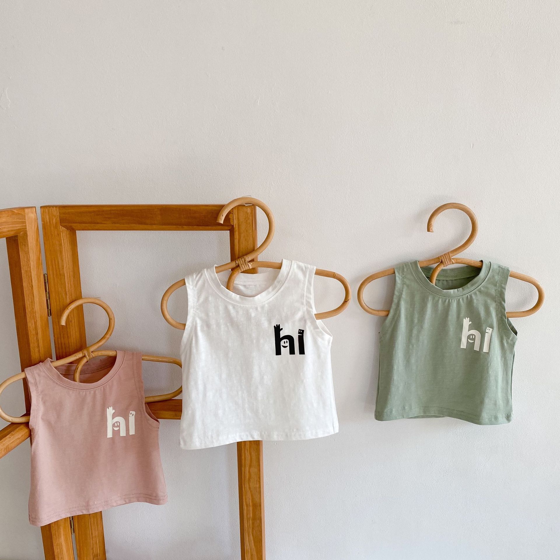 Picture of Ins Children's Clothing 2025 Summer Style Baby Male and Female Baby 0-2 Years Old Hi Printed Vest + Stripesd Shorts Cotton Suit