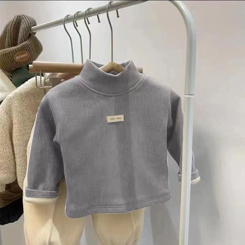 Picture of 2024 New Baby Thickeneded Half Turtleneck T-Shirt Winter Korean Style Bottoming Shirt for Boys and Girls Fleece-Lined Warm Style Top