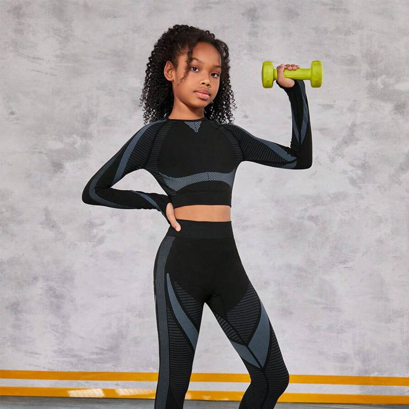 Picture of Children's Tight-Fitting Yoga Clothes, Women's Suits, High-Waisted, Quick-Drying, Outdoor Sports Fitness Clothes, Long-Sleeved Trousers, Two-Piece Children's Clothing Set