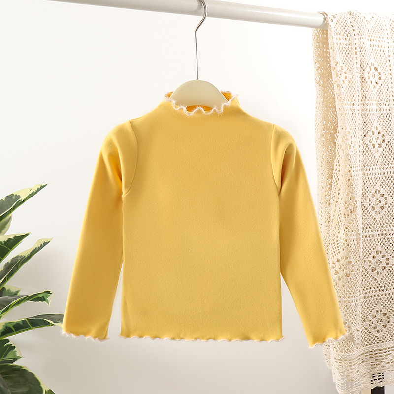 Picture of 2023 autumn and winter New de Velvet girls' bottoming shirt color matching wooden ear Western style baby warm girls' inner top