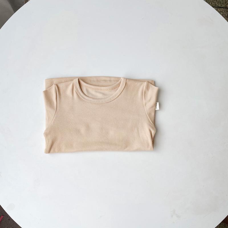 Picture of 2023 Children's Cotton Long-sleeved T-shirt Base Shirt Spring and Autumn Loose Solid Color Round Neck Sanding Top for Boys and Girls