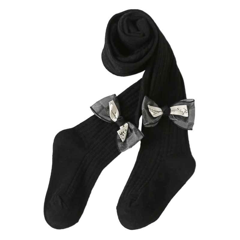 New Removable Crotch Children's Pantyhose Girls' Leggings Spring and Autumn Artistic Bow Class a Cotton Children's Socks Outer Wear