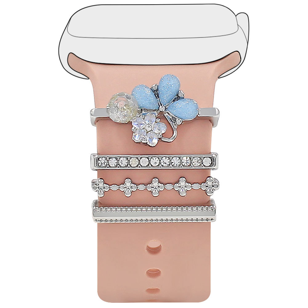 Picture of Applies to Apple Watch Watch Universal Silicone Strap with Diamond Flower Decoration