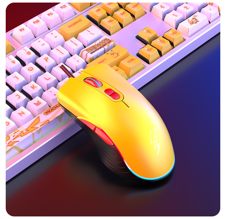 Picture of Game Electric Competition Mechanical Mouse Wired Office Chicken Press Gun Macro Programming Yellow Pikachu Red Mario