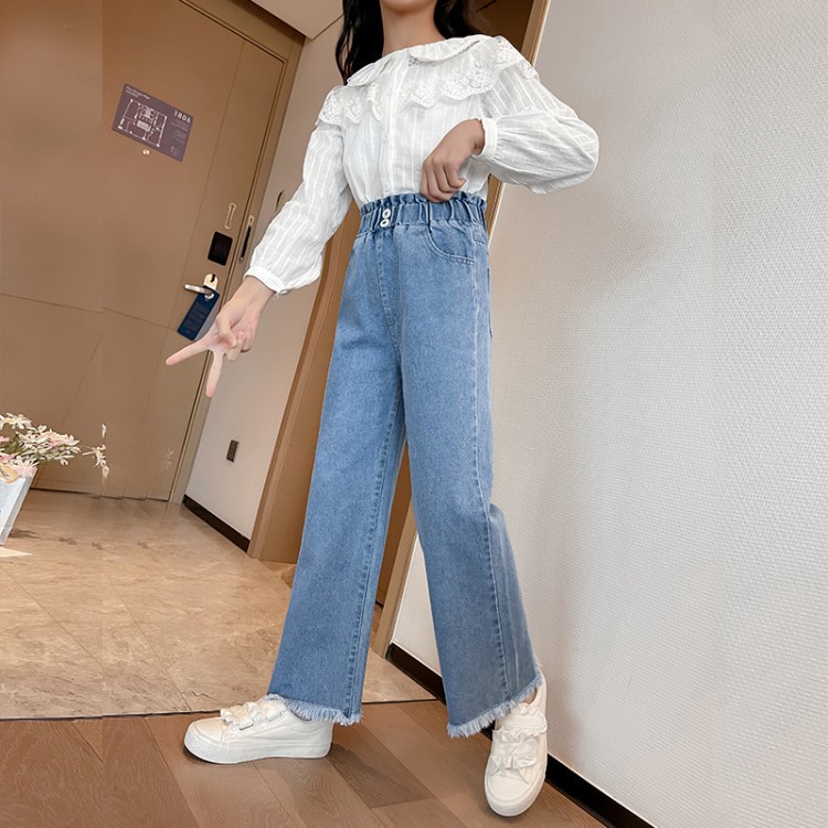 Picture of Girls' jeans wide-leg pants 2023 Spring and Autumn New Western style medium and large Children Korean style autumn pants outer pants