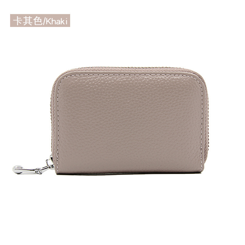 Picture of Amazon organ first layer cowhide ID card holder RFID anti-theft brush multi-card position large capacity zipper leather card holder