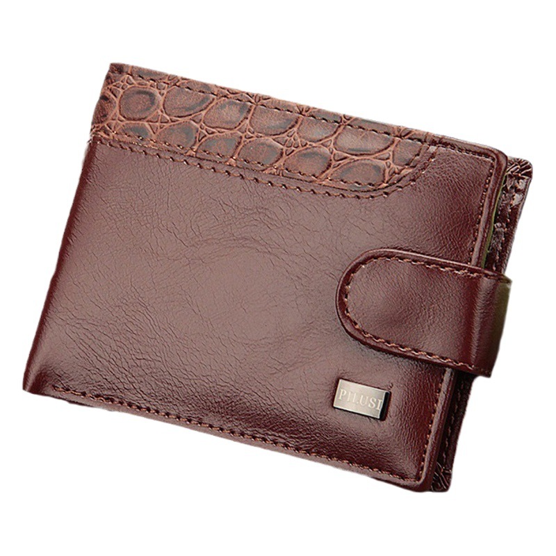 Factory direct men's small card bag European and American buckle short money clip stitching coin purse horizontal leather wallet men's