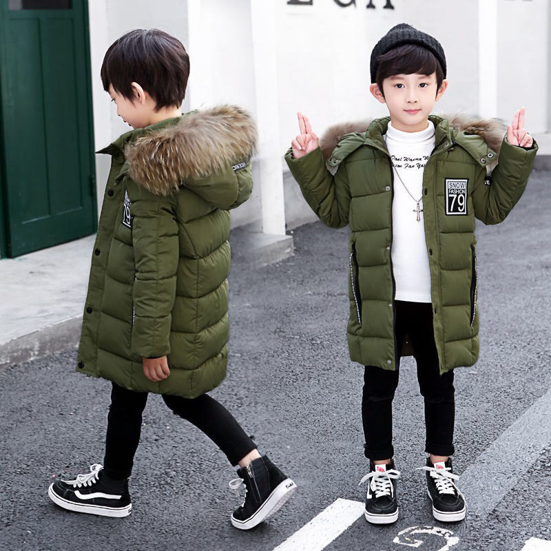 Picture of 2020 new autumn and winter boys' medium and large children's cotton-padded coat long western style winter coat down cotton-padded coat cotton-padded jacket