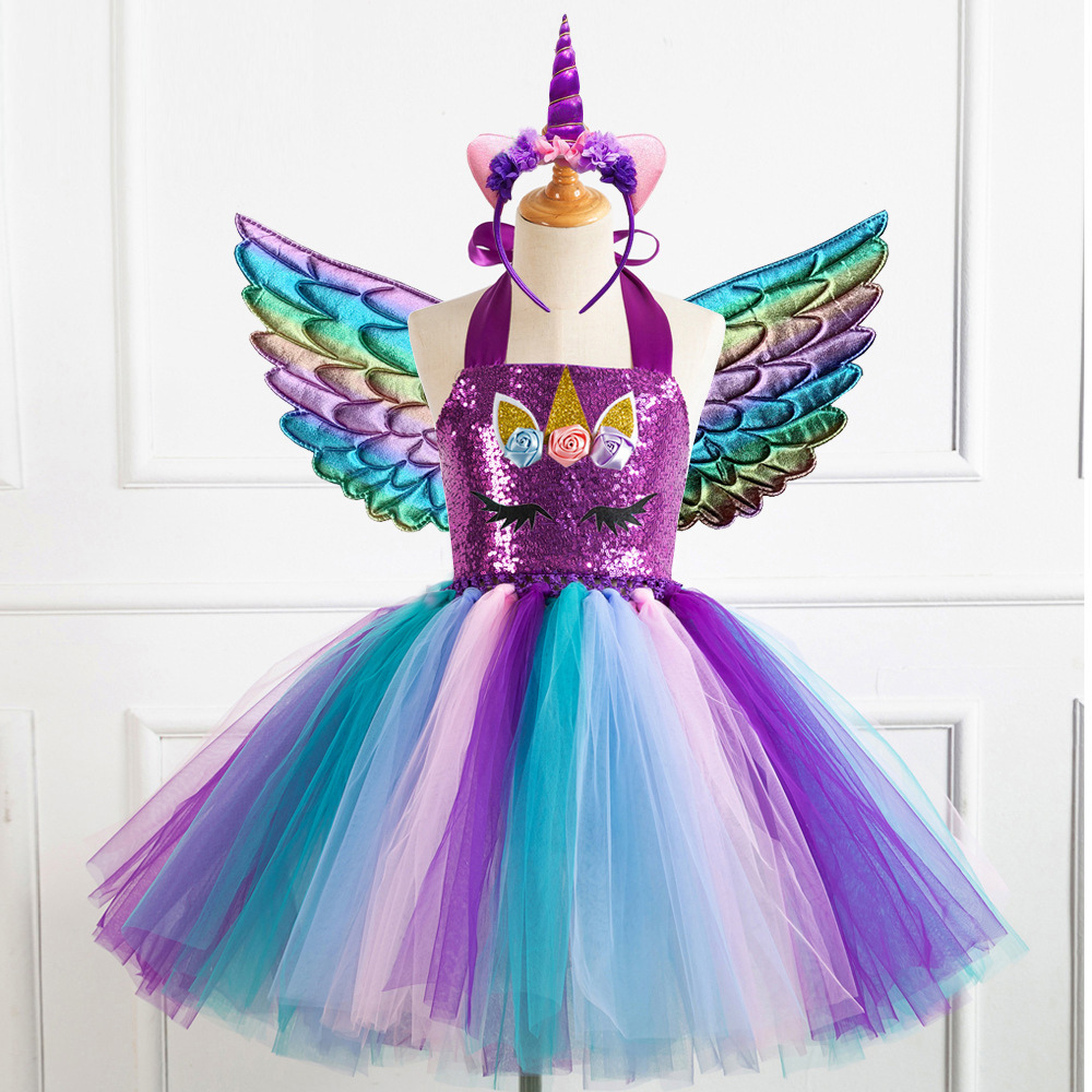 Picture of European and American Children's Clothing Sequin Mesh Handmade Girl's Dress Children's Performance Dress Princess Dress One-Corner Headwear