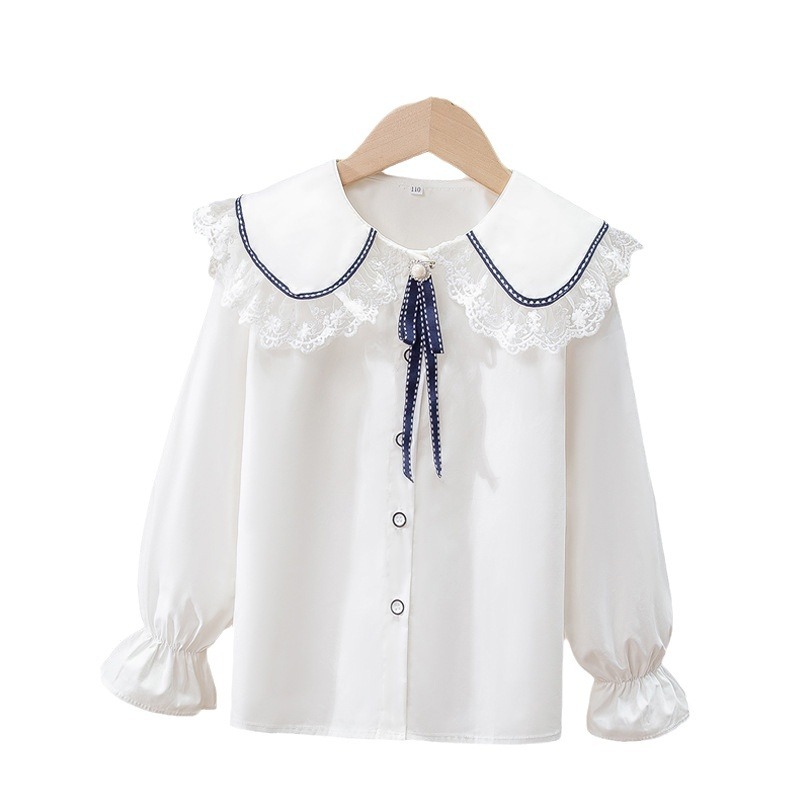 Picture of Spring 2024 Spring Children's Shirt Girls French Ledge Collar White Shirt Women Treasure Design Long Sleeve Shirt
