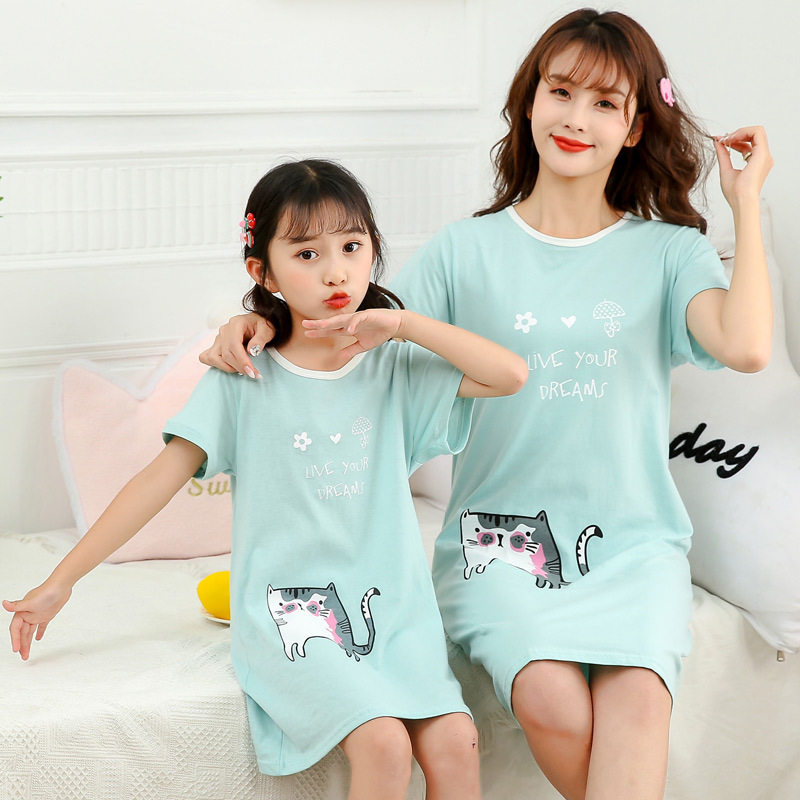 Picture of Women's Nightdress Women's Spring and Summer New Children's Clothing Girls' Pajamas Summer Cotton Home Girl's Dress Casual