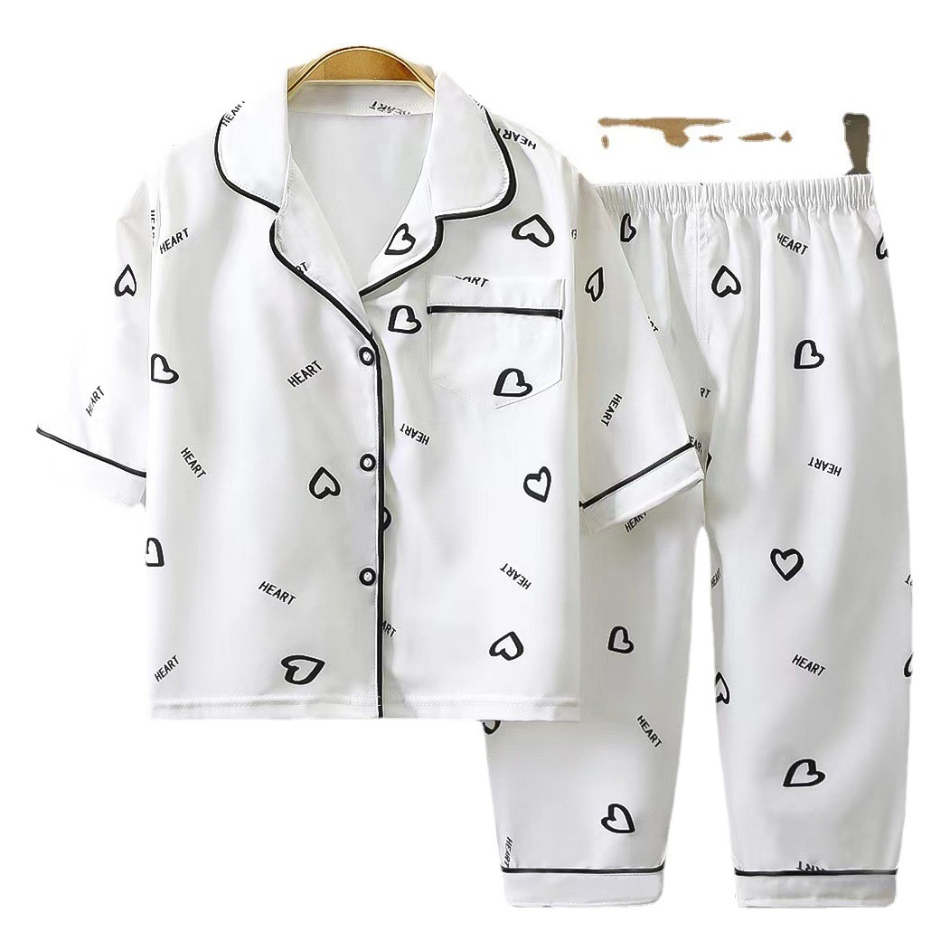 2024 Summer Home Clothes Pajamas for Boys and Girls Baby New Thin Two-Piece Pajamas Three-Quarter Sleeve Cropped Pants
