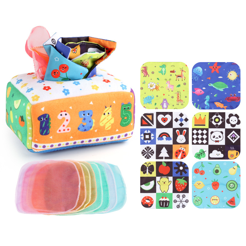 Picture of Amazon 12-piece Baby Cloth Book Tissue Box suit Animal Ocean Cloth Book Early Education Educational Baby Toys