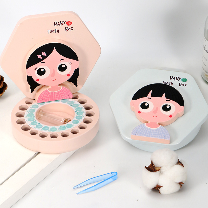 Picture of Wooden Children's Deciduous Teeth Box 1-3-5 Years Old and a Half Baby's Fairy Hair Deciduous Teeth Storage Box One Year Old Memorial Umbilical Cord Collection Box