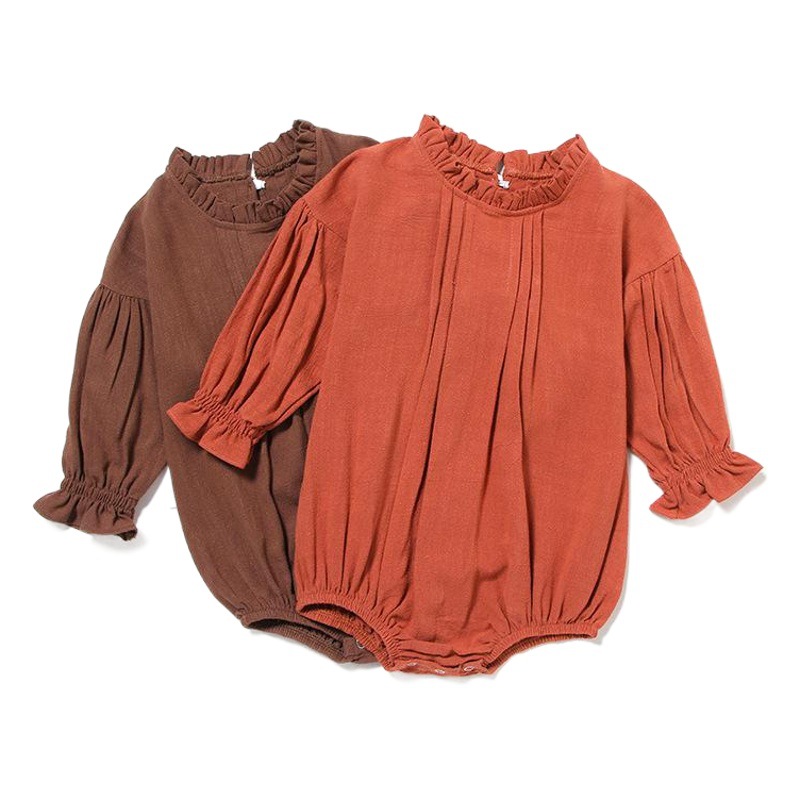 Cross-border ins European and American Climbing Wear Long-sleeved jumpsuit Solid Color Linen Hatshirt Wrap Baby Girl Baby Clothes