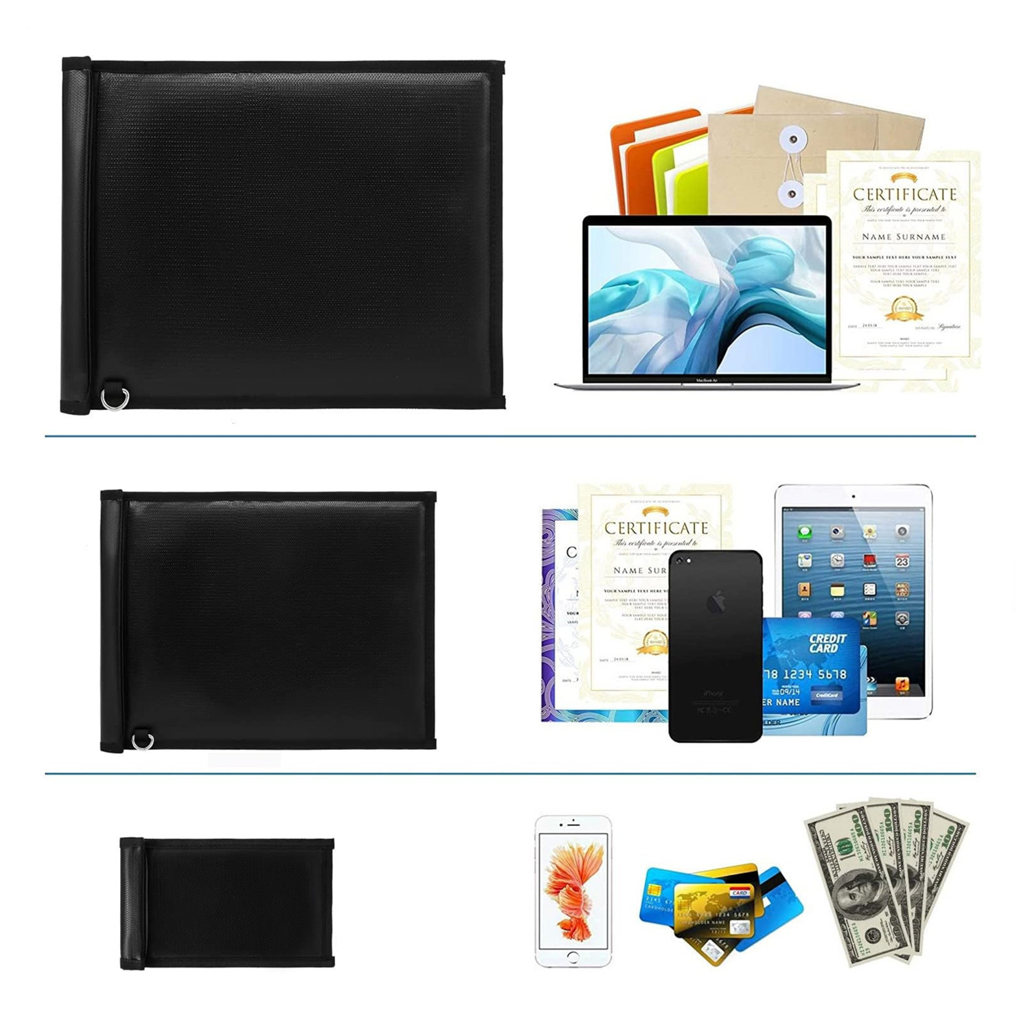 Picture of New Three-piece RFID Laptop Tablet Faraday Cage Key Protector Fireproof Waterproof Shielding Bag