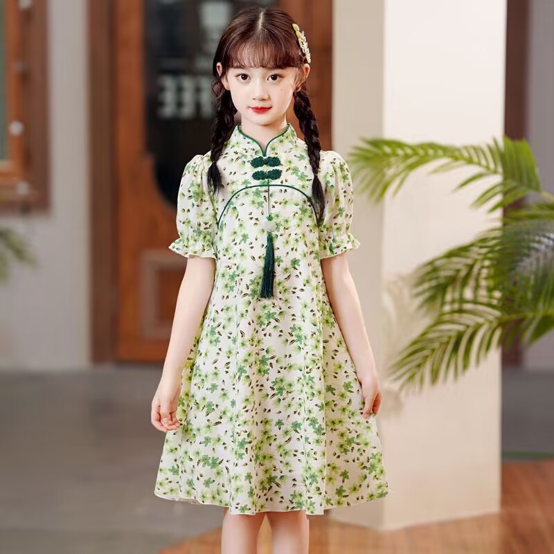 Picture of Girl's Cheongsam Floral Dress Summer Baby's Thin Western Style Princess Dress Children's Summer Chinese Style Hanfu Fashion